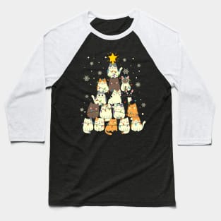 Funny Cats Christmas Tree Baseball T-Shirt